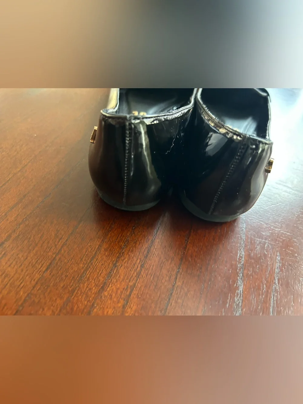 Pointed Toe Black Patent Loafer Flats size 8B It shows wear on the inside.